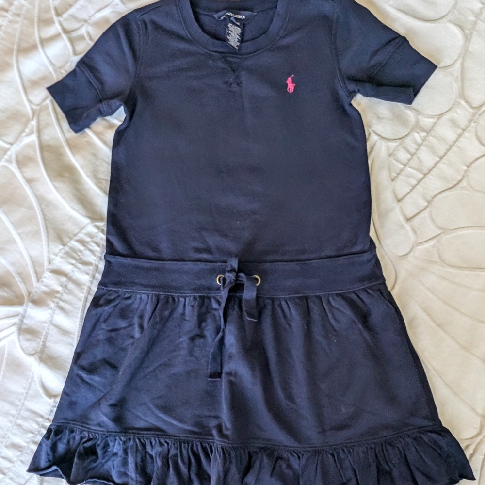 Ralph Lauren Blue Ruffled Tie Front Casual Dress